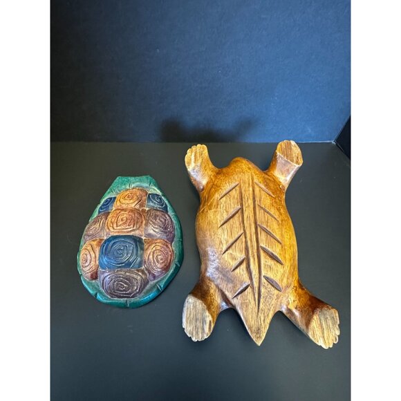 Hand-Carved & Painted Wooden Turtle Trinket Box Sea Ocean Beach Decor - Picture 10 of 16